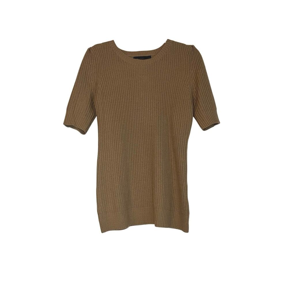 The Limited Caramel Brown Ribbed Knit Sweater Top Short Sleeve Minimalist M - Picture 2 of 3